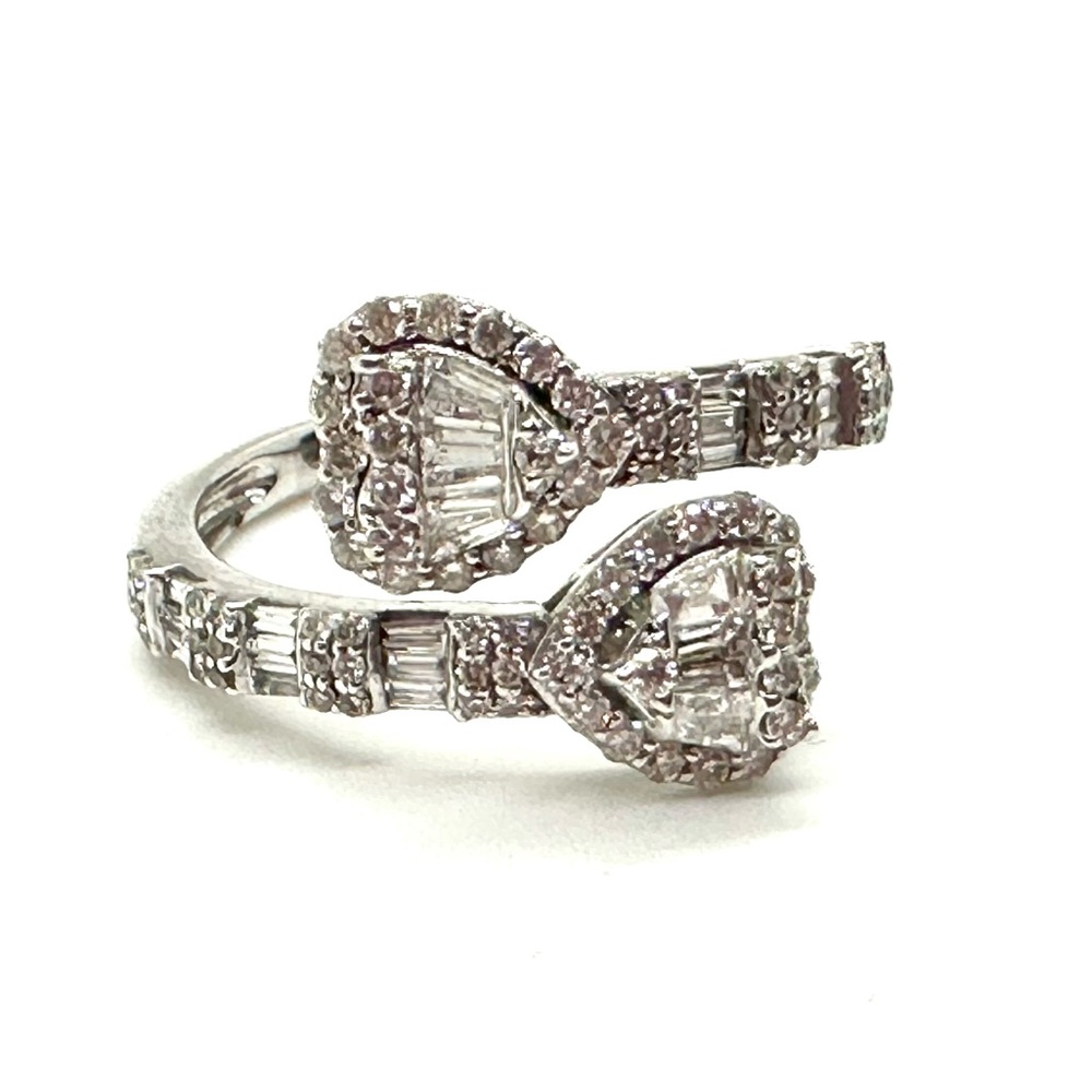 14K Gold Heart Baguette Diamond Cuff Bypass Ring